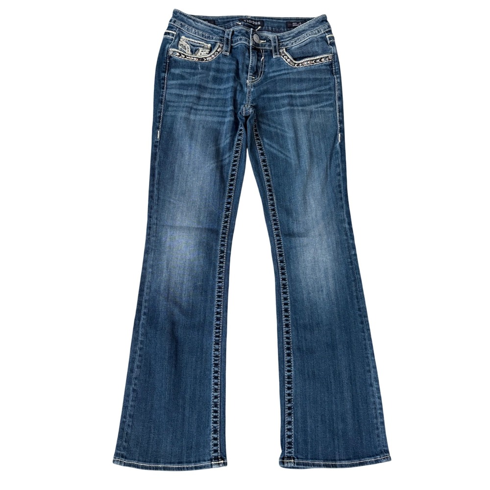 Y2K Western Cowgirl McBling Vigoss Boot Cut Embroidered Jeans Medium Wash 3/4